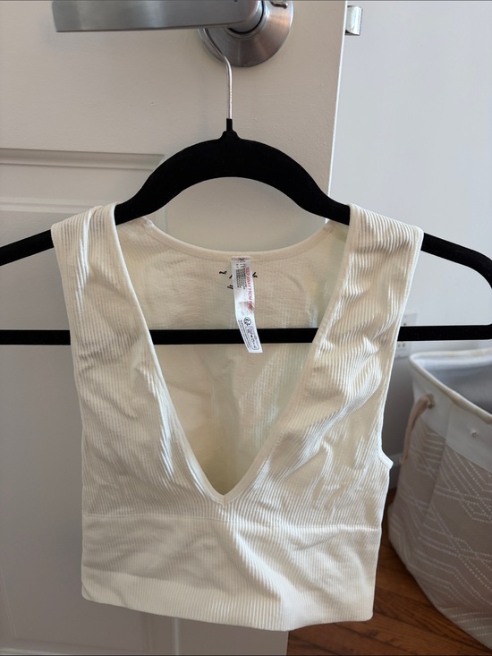 Free People Tops - Free People Cream Ribbed V-Neck Tank Top